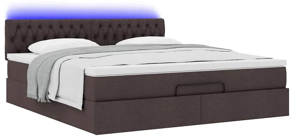 vidaXL Οθωμανικό κρεβάτι με στρώμα & LEDs Σκούρο καφέ 160x200cm ύφασμα