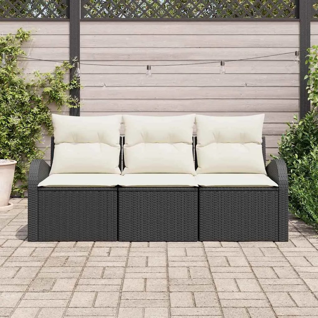 vidaXL Σετ Καναπέ Κήπου με μαξιλάρι 3 pcs Μαύρος, λευκός Πολυ ράταν