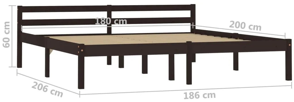 vidaXL Πλαίσιο Κρεβατιού Σκούρο Καφέ 180 x 200 εκ. Μασίφ Ξύλο Πεύκου