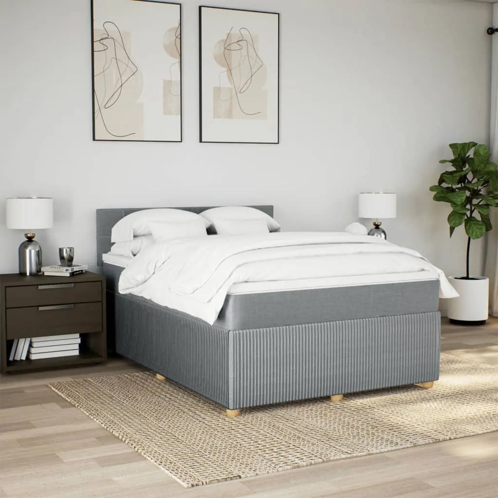 vidaXL Κρεβάτι Boxspring με Στρώμα Ανοιχτό Γκρι 140x200 εκ. Υφασμάτινο