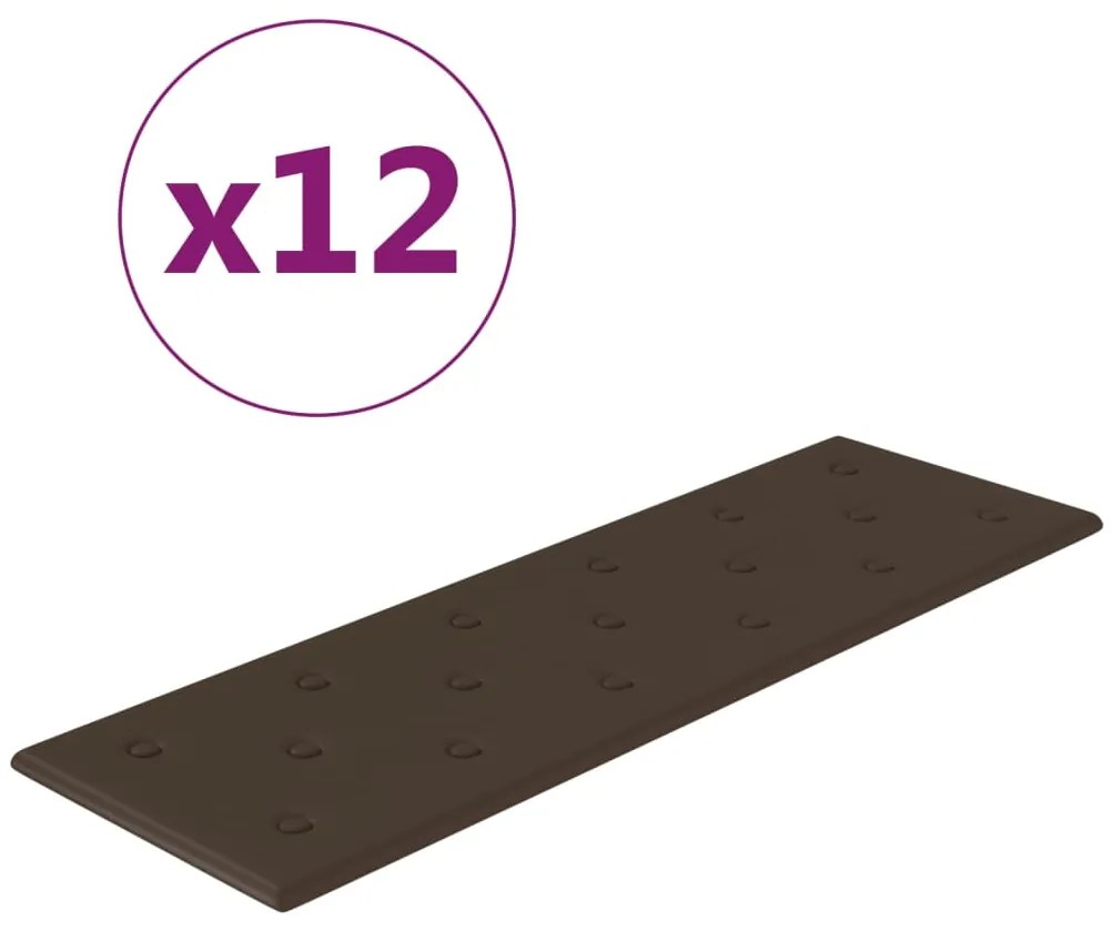 vidaXL Πάνελ Τοίχου 12 τεμ. Καφέ 90 x 30 εκ. 3,24 μ² Συνθετικό Δέρμα
