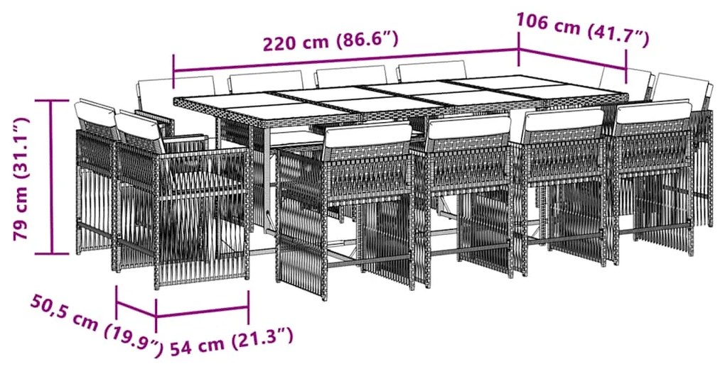 vidaXL Σετ Τραπεζαρίας Κήπου 13τεμ Μικτό Μπεζ Συνθ. Ρατάν με Μαξιλάρια