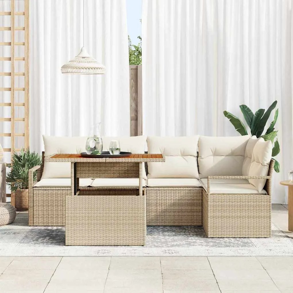 vidaXL Σετ Καναπέ Κήπου με αποθήκευση 6 pcs Μπεζ Πολυ ράταν