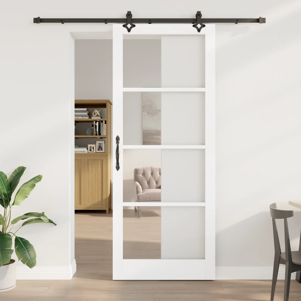 vidaXL Συρόμενη Πόρτα  με Σετ Υλικών Λευκή 93x232 cm Συμπαγές Ξύλο Πεύκου