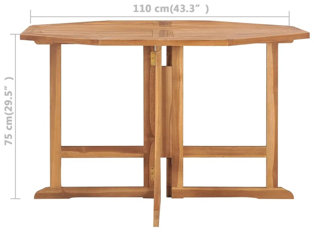 vidaXL Τραπεζαρία Κήπου Πτυσσόμενη 110x110x75 εκ. από Μασίφ Ξύλο Teak