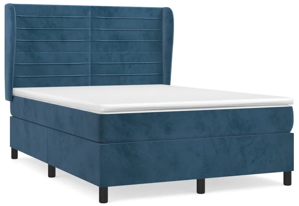 vidaXL Κρεβάτι Boxspring με Στρώμα Σκούρο Μπλε 140x190 εκ. Βελούδινο