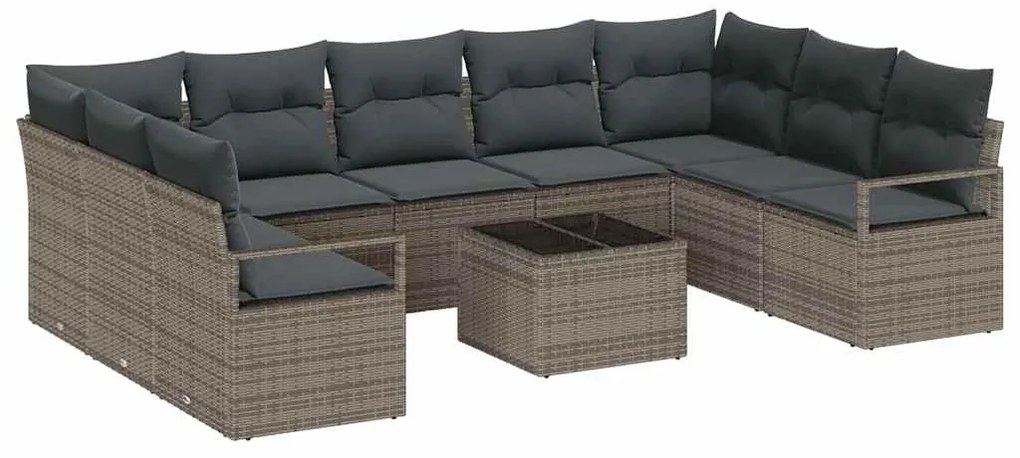 vidaXL Σετ Καναπέ Κήπου 10 pcs Γκρι Πολυ ράταν