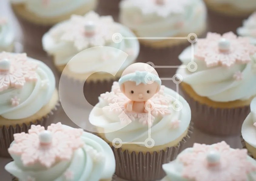Intra Συλλεκτικό Ξύλινο Παζλ Plywood  4mm - Διακοσμημένα Cupcakes με ειδώλιο μωρού και νιφάδες χιονιού Σε Ξύλινο Κουτί - Διαστάσεις: 10x10 cm – 25 κομμάτια
