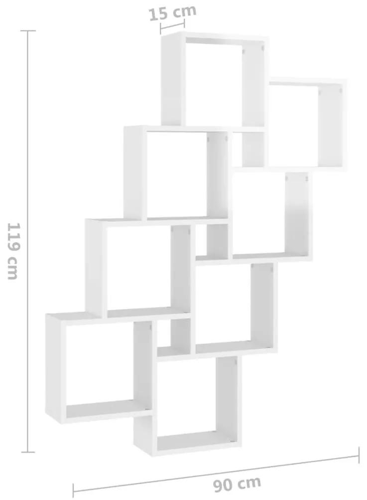 Ραφιέρα Τοίχου με Κύβους Γυαλιστ. Λευκό 90x15x119εκ Μοριοσανίδα - Λευκό