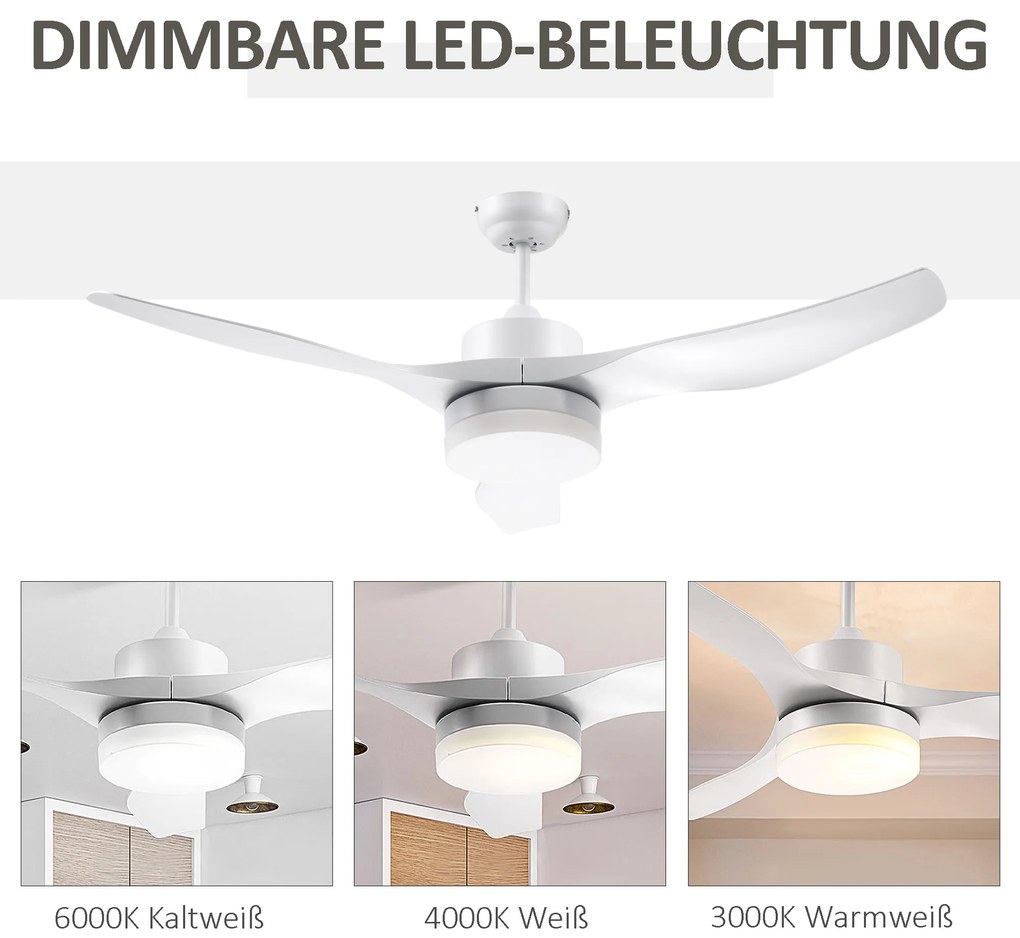 Ανεμιστήρας οροφής HOMCOM με φως LED, σχεδιασμός 2 σε 1, με χρονοδιακόπτη, τηλεχειριστήριο, φωτιστικό οροφής με ανεμιστήρα, λευκό