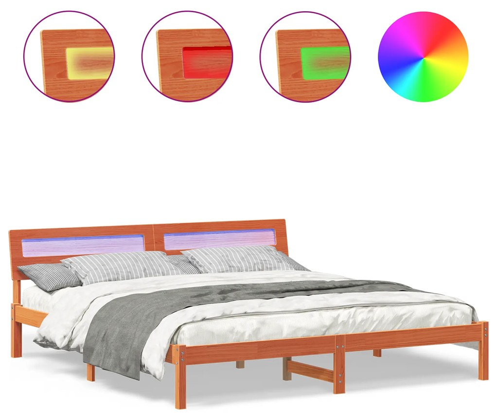 vidaXL Σκελετός Κρεβατιού Καφέ κεριού 180 x 200 cm Μασίφ ξύλο πεύκου