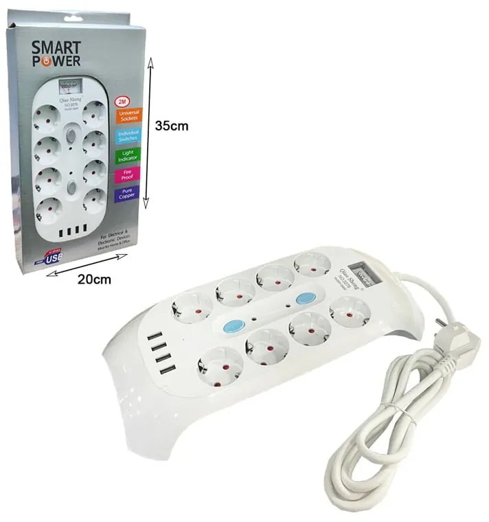 Qiao Sheng  Πολύμπριζο 8 Θέσεων 10Α/250V-2500W 2m NO:3278 - Smart power 8 power socket