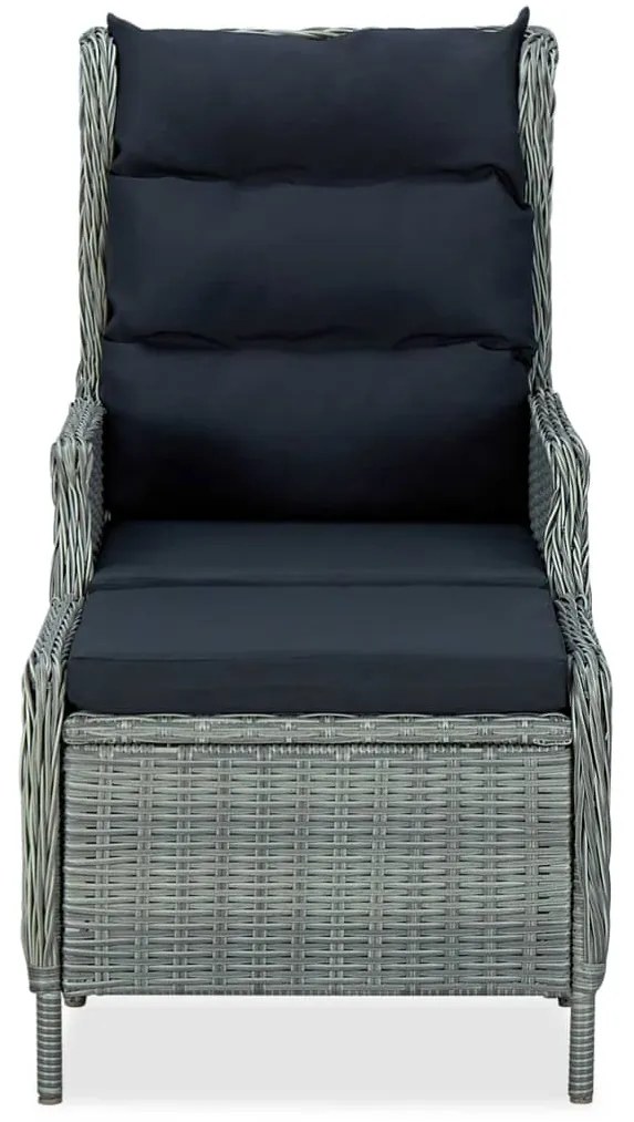 vidaXL Πολυθρόνα Κήπου Ανακλινόμενη Αν. Γκρι Συνθ. Ρατάν με Υποπόδιο