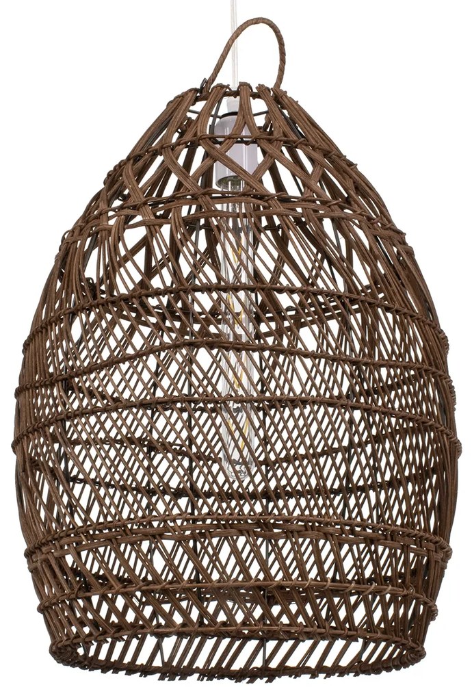 00711 GloboStar®  TAHITI 00711 Boho Κρεμαστό Φωτιστικό Πλέγμα Μονόφωτο 1 x E27 IP20 Καφέ Ξύλο - Μ38 x Π38 x Υ50cm