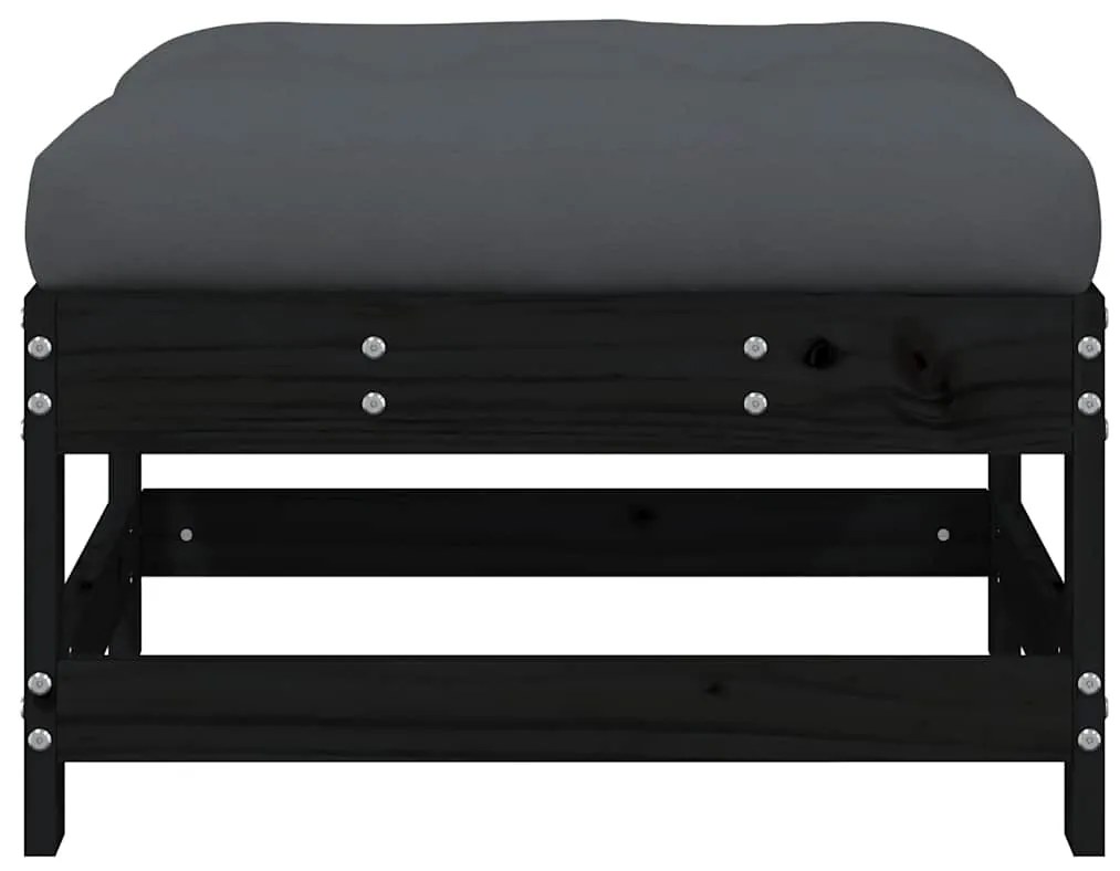 vidaXL Υποπόδιο Κήπου Μαύρο από Μασίφ Ξύλο Πεύκου με Μαξιλάρι