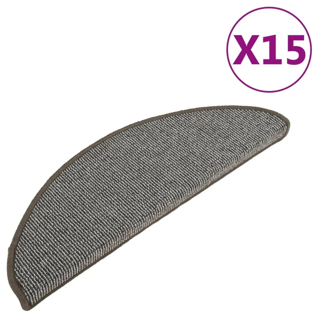 vidaXL Πατάκια Σκαλιών 15 τεμ. Γκρι Ημίστρογγυλά Μεγάλα 65x21x4 εκ.