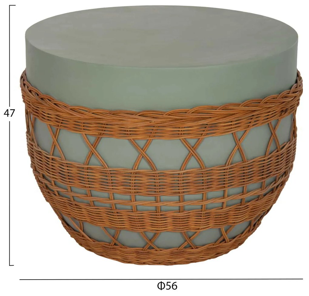 ΤΡΑΠΕΖΙ ΣΑΛΟΝΙΟΥ VILHENA HM18165 FIBER CEMENT ΠΡΑΣΙΝΟ-RATTAN ΦΥΣΙΚΟ Φ56x47Υεκ.