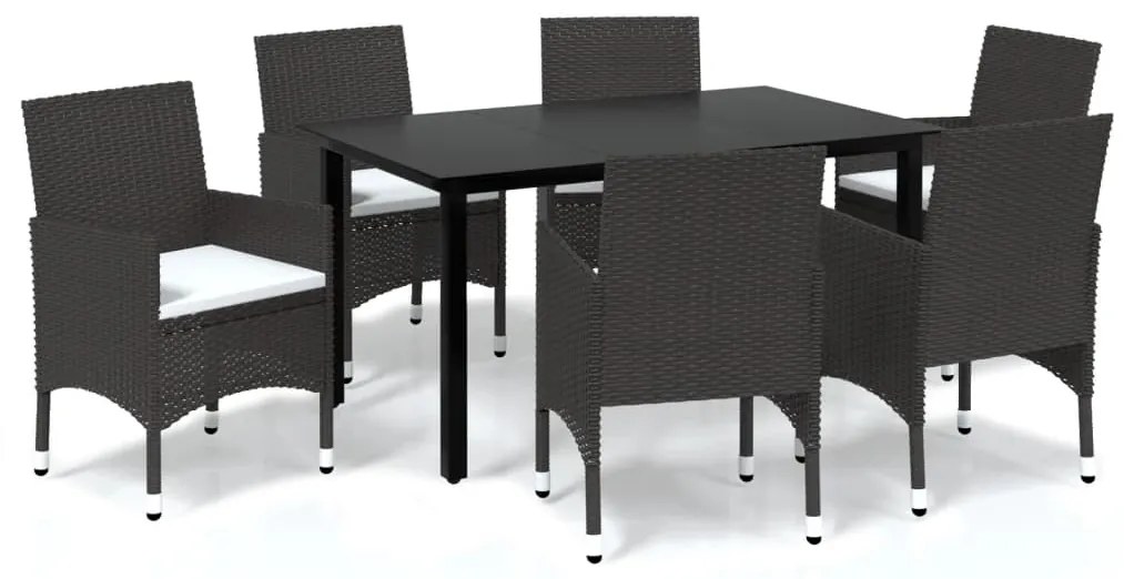 vidaXL Σετ Τραπεζαρίας Κήπου 7 τεμ. Καφέ από Συνθ. Ρατάν με Μαξιλάρια