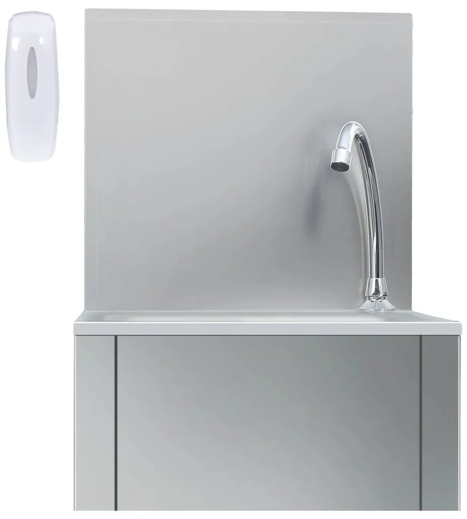 vidaXL Νιπτήρας Λαντζάκι Ανοξείδ. Ατσάλι με Βρύση & Διανομέα Σαπουνιού