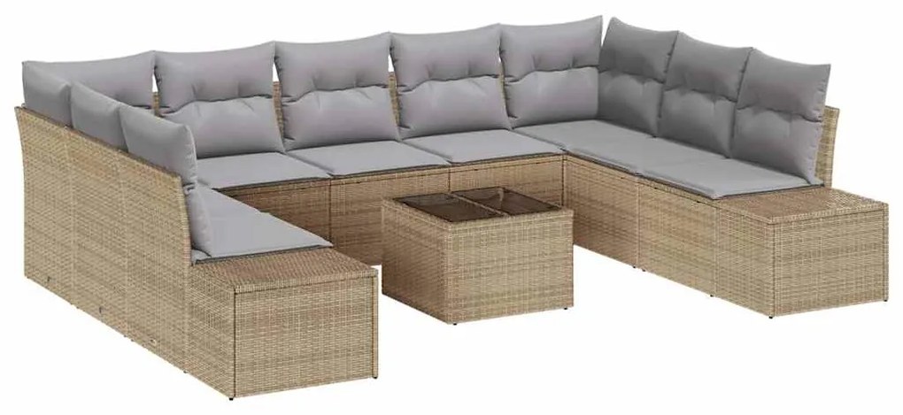 vidaXL Σετ Καναπέ Κήπου με μαξιλάρι 10 pcs Μπεζ Πολυ ράταν