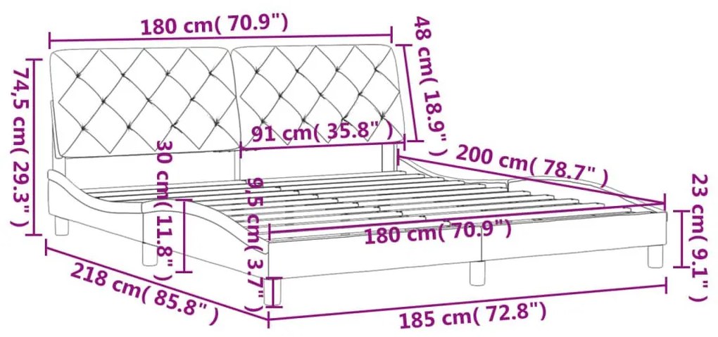 Σκελετός Κρεβατιού Χωρίς Στρώμα Μαύρο 180x200 εκ. Βελούδινο - Μαύρο