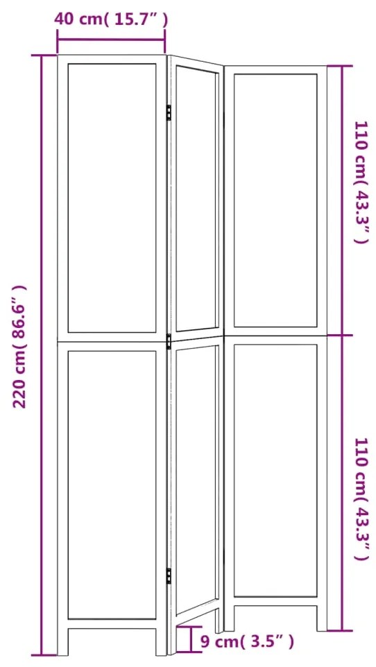 Διαχωριστικό Χώρου με 3 Πάνελ Λευκό από Μασίφ Ξύλο Παυλώνιας - Λευκό