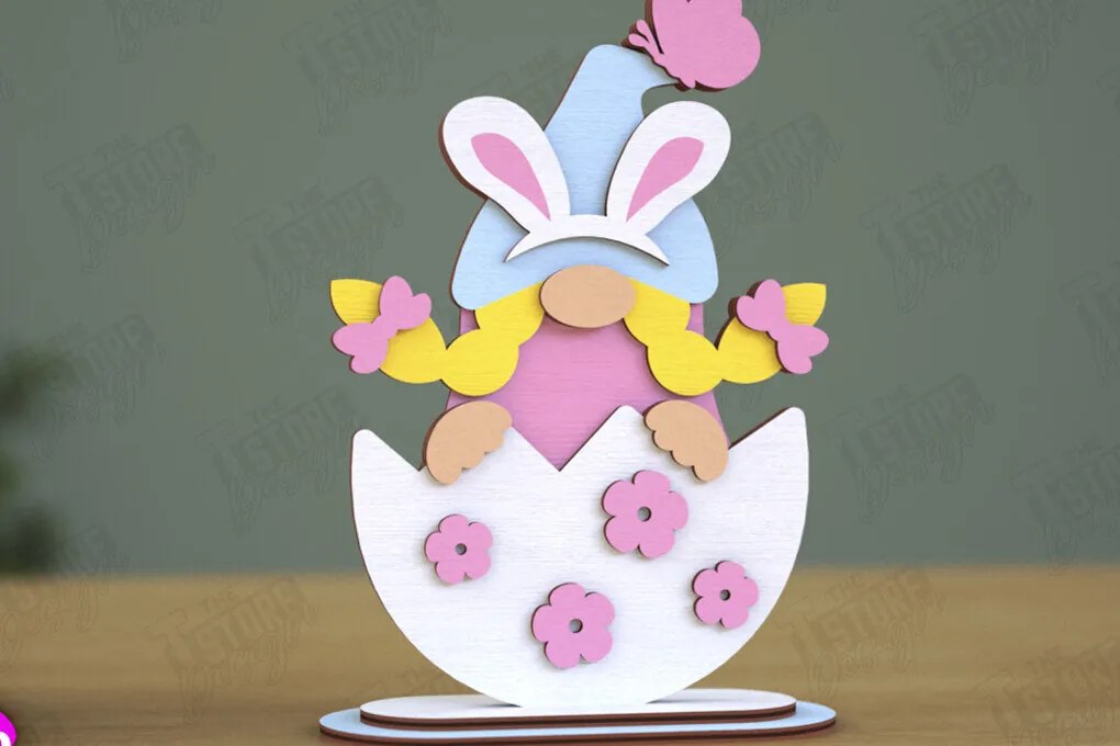 Intra απο ξύλο plywood 3mm-4mm πάχος - Gnome Bunny Πάσχα | Πασχαλινό λαγουδάκι | CNC Δίασταση 15x15 cm INTRAFABR-118346241