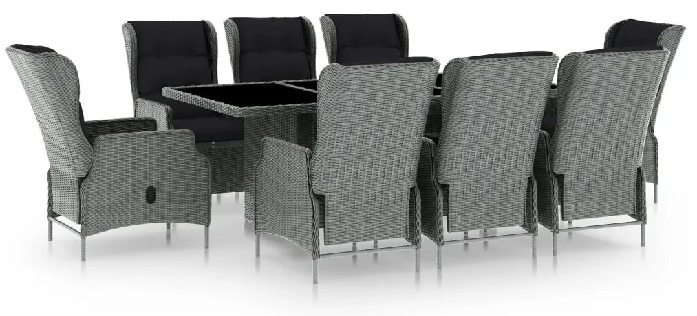 vidaXL Τραπεζαρία Εξ. Χώρου 9 τεμ Ανοιχτό Γκρι Συνθ. Ρατάν & Μαξιλάρια