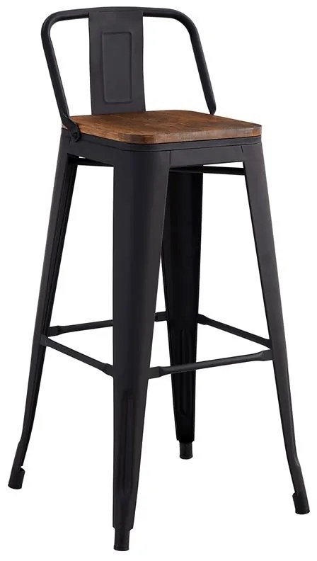 RELIX Wood Σκαμπό Bar με Πλάτη,Μέταλλο Βαφή Μαύρο Extra Matte, Απόχρωση Ξύλου Dark Oak  44x44x76/97cm [-Μαύρο/Καρυδί-] [-Μέταλλο/Ξύλο-] Ε5208,1ΜW