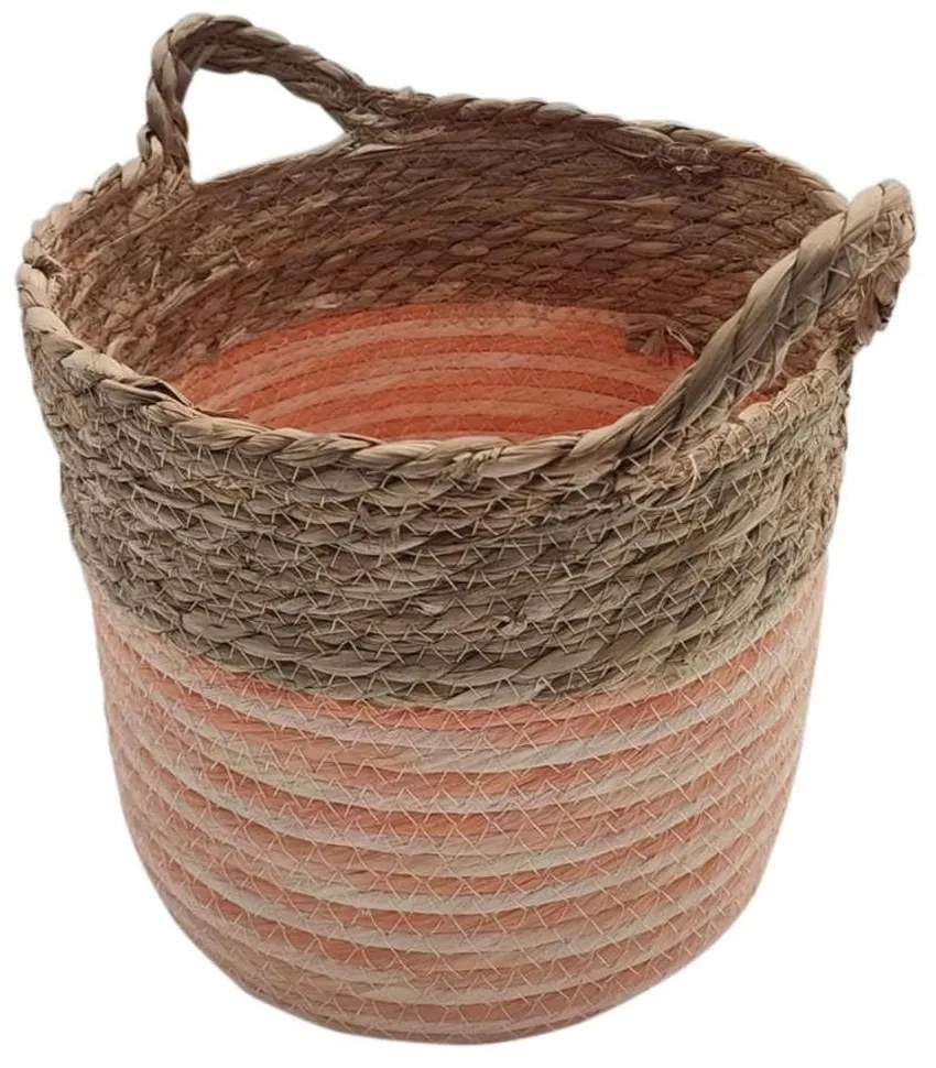 Καλάθι Με Ρίγα 00.06.61285 28x21,5-25,5cm Ψάθινο Natural-Orange Ψάθα