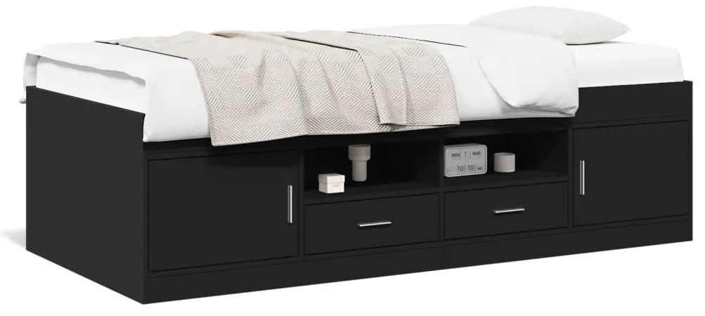 vidaXL Καναπές Κρεβάτι με Συρτάρια Χωρίς Στρώμα Μαύρο 90x200 εκ.