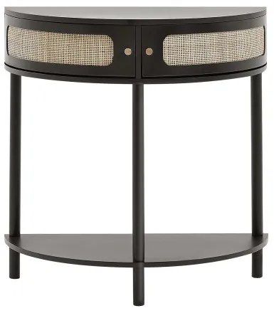 VEVOR Half-moon Rattan Console Table 2 Storage Drawers Rattan Sliding Door Black