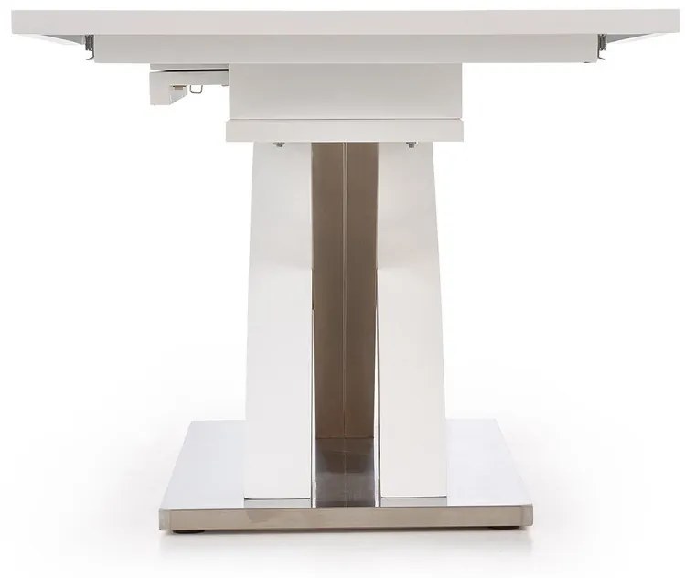 Τραπέζι Houston 222, Γυαλιστερό λευκό, 77x90x160cm, 86 kg, Επιμήκυνση, Ινοσανίδες μέσης πυκνότητας, Μέταλλο, Ινοσανίδες μέσης πυκνότητας | Epipla1.gr