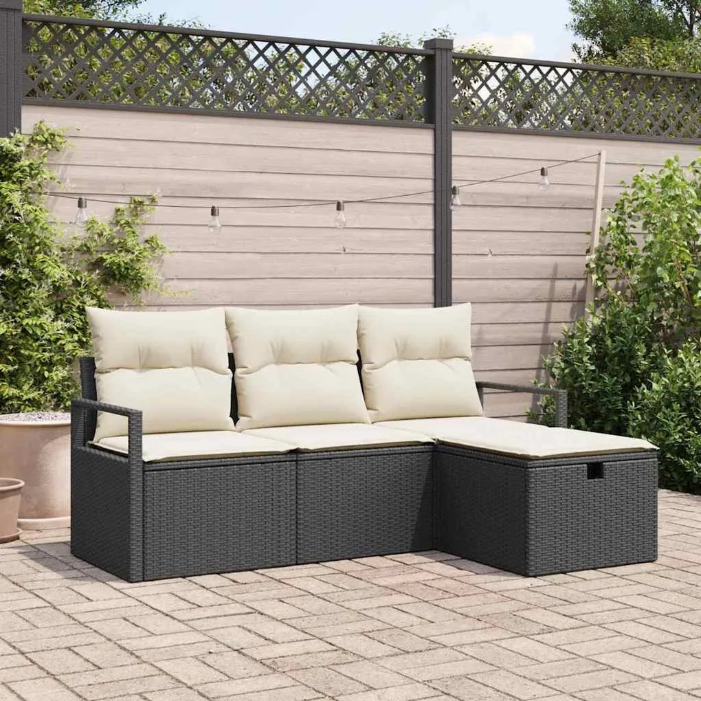 vidaXL Σετ Καναπέ Κήπου 4 pcs Μαύρο και κρεμ 175 x 117 x 85 εκ.