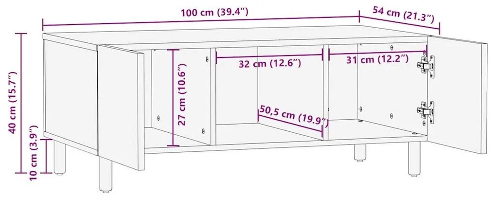 Τραπεζάκι Σαλονιού Μαύρο 100x54x40 εκ. Μασίφ Ξύλο Μάνγκο Τραχύς - Μαύρο