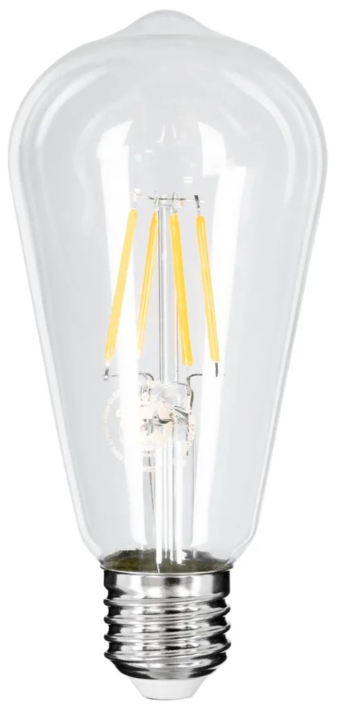 GloboStar 99015 Λάμπα LED Long Filament E27 ST64 Αχλάδι 4W 400lm 360° AC 220-240V IP20 Φ6.4 x Υ14cm Θερμό Λευκό 2700K με Διάφανο Γυαλί Dimmable - 3 Χρόνια Εγγύηση - 99015