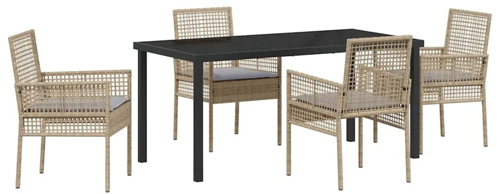 vidaXL Σέτ φαγητού για κήπο με μαξιλάρι 5 pcs Μπεζ συνθετικό ρατάν