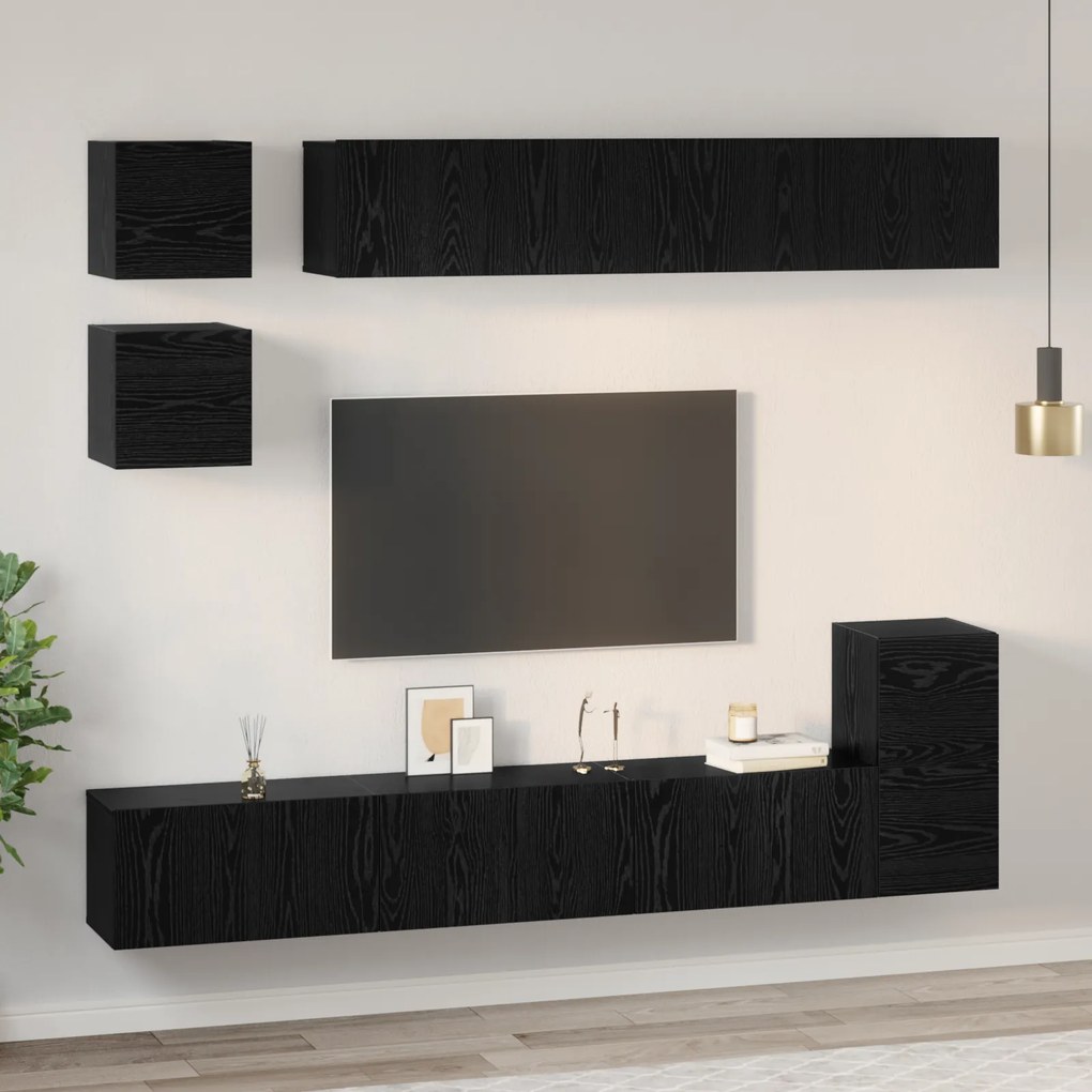 vidaXL Σετ επίπλου τηλεόρασης Επιτοίχιο 8 pcs Μαύρη Οξυά