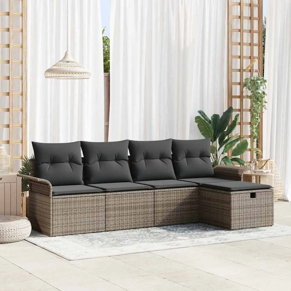 vidaXL Σετ Καναπέ Κήπου 5 pcs Γκρι 251 x 117 x 85 εκ. Πολυ ράταν