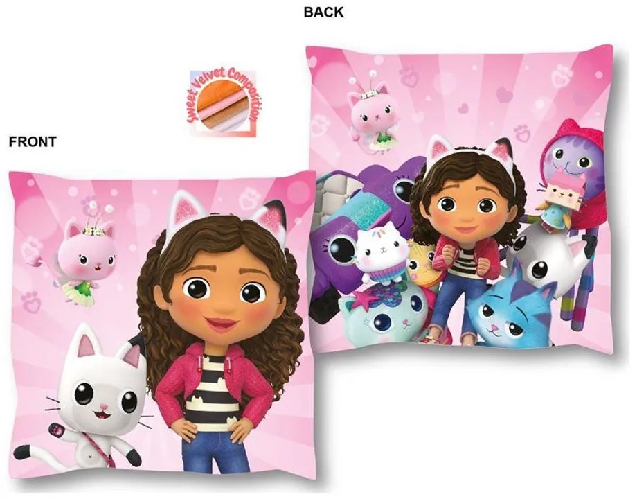 Μαξιλάρι Διακοσμητικό Παιδικό 3D (Με Γέμιση) DreamWorks Gabby's Dollhouse 03 38X38 Pink DimCol 38Χ38 Velboa