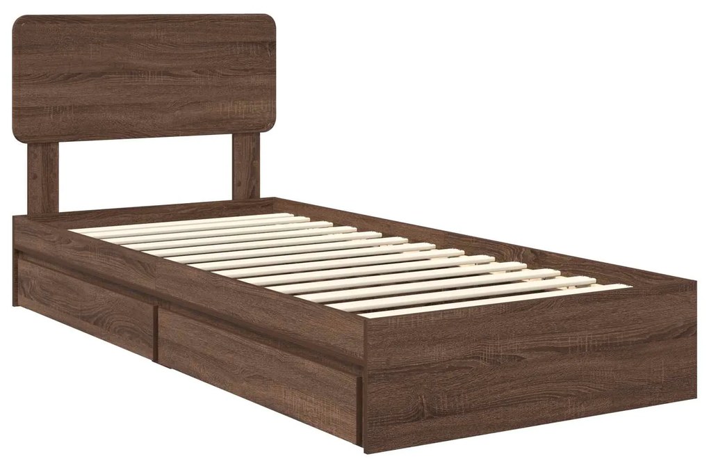 vidaXL Κρεβάτι Αποθήκης Καφέ δρυς 90 x 190 cm Επεξεργασμένο ξύλο