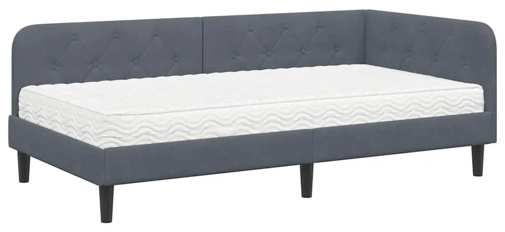 vidaXL Κρεβάτι Γωνίας με στρώμα Σκούρο Γκρι 100 x 200 cm Βελούδο