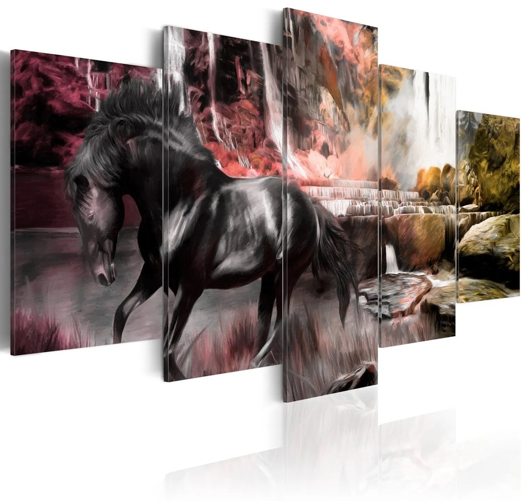 Πίνακας - Black horse on crimson sky background 200x100