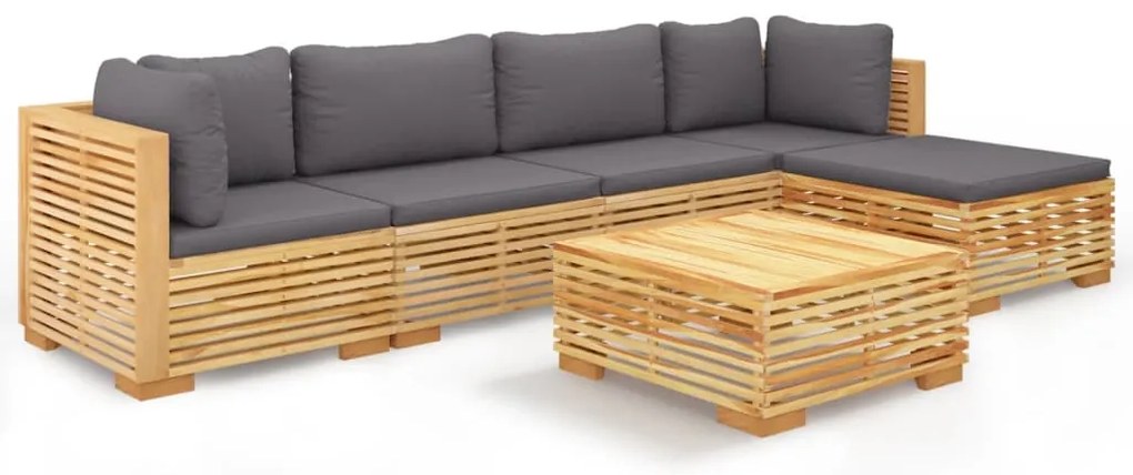 vidaXL Σαλόνι Κήπου Σετ 6 Τεμαχίων από Μασίφ Ξύλο Teak με Μαξιλάρια
