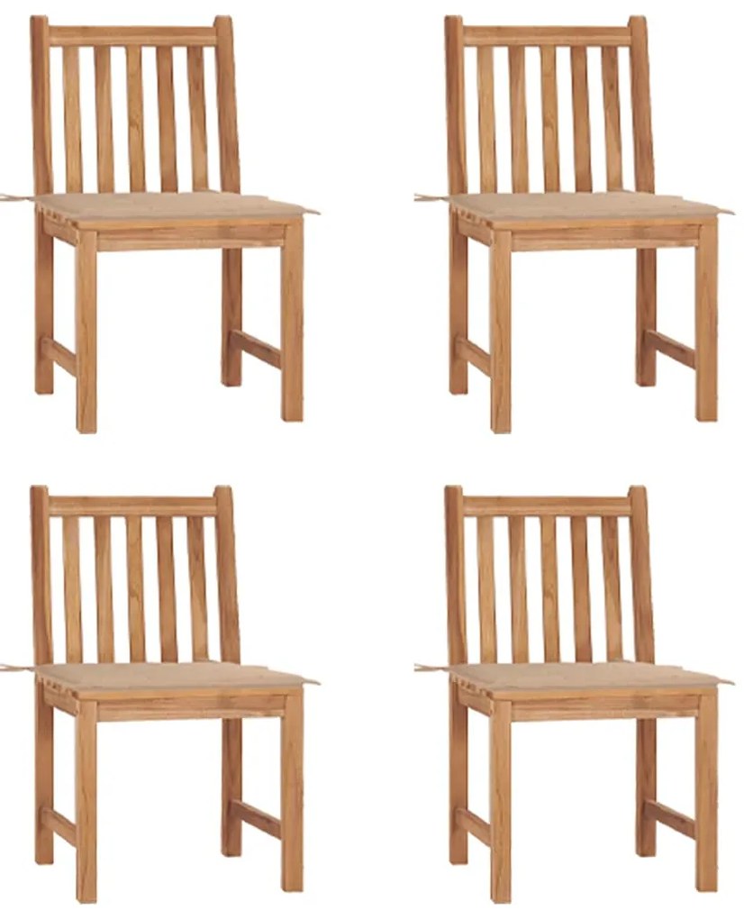 vidaXL Καρέκλες Κήπου 4 Τεμαχίων από Μασίφ Ξύλο Teak με Μαξιλάρια