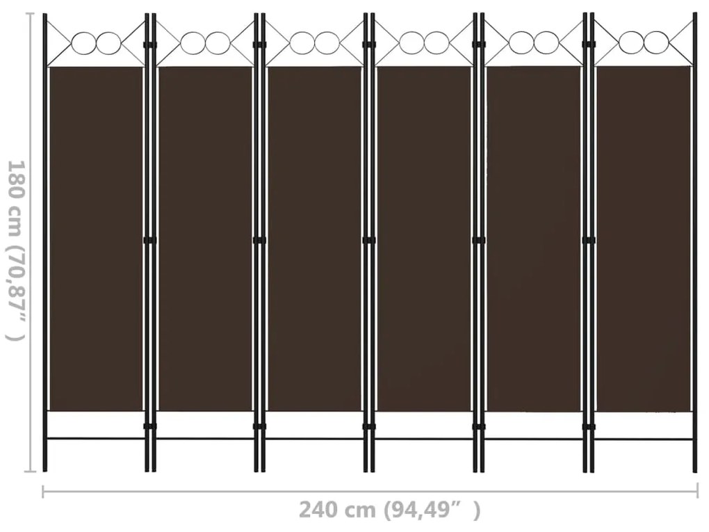 vidaXL Διαχωριστικό Δωματίου με 6 Πάνελ Καφέ 240 x 180 εκ.