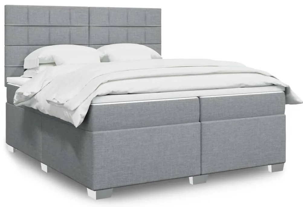vidaXL Κρεβάτι Boxspring με Στρώμα Ανοιχτό Γκρι 200x200 εκ. Υφασμάτινο