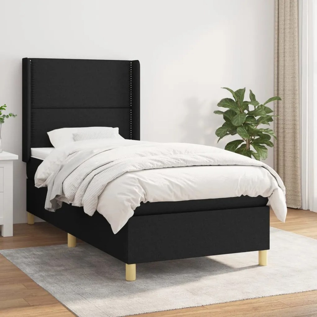 vidaXL Κρεβάτι Boxspring με Στρώμα Μαύρο 90x200 εκ. Υφασμάτινο