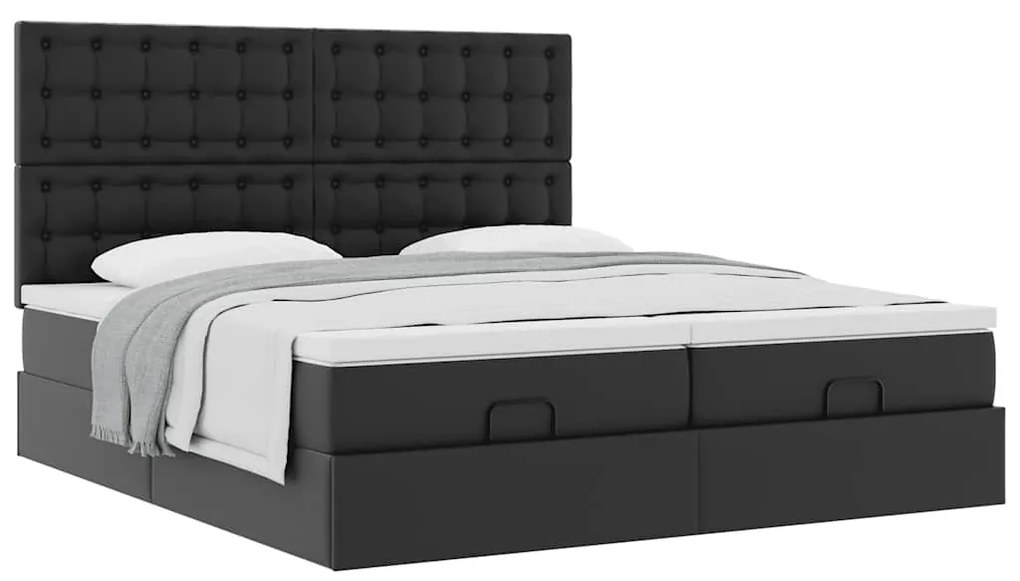 vidaXL Οθωμανικό κρεβάτι με στρώματα Μαύρο 200x200cm Faux Leather