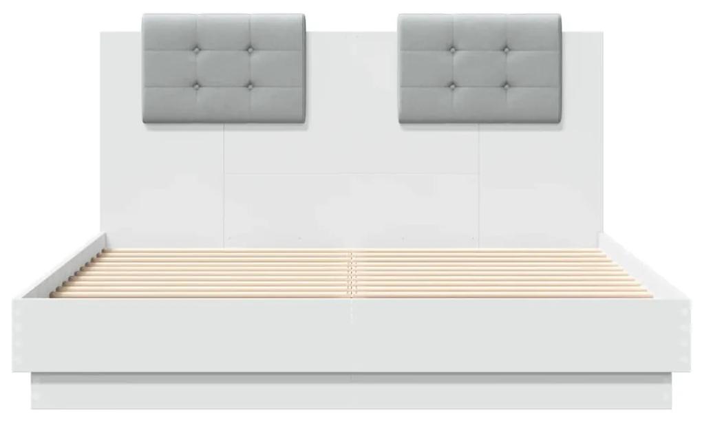 vidaXL Πλαίσιο Κρεβατιού με Κεφαλάρι/LED Λευκό 140x190 εκ.